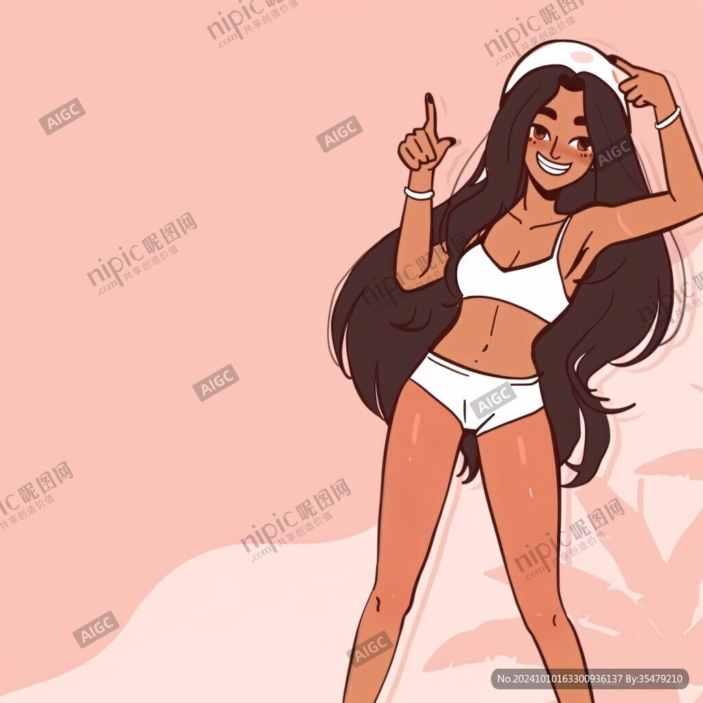 沙灘比基尼美女插畫