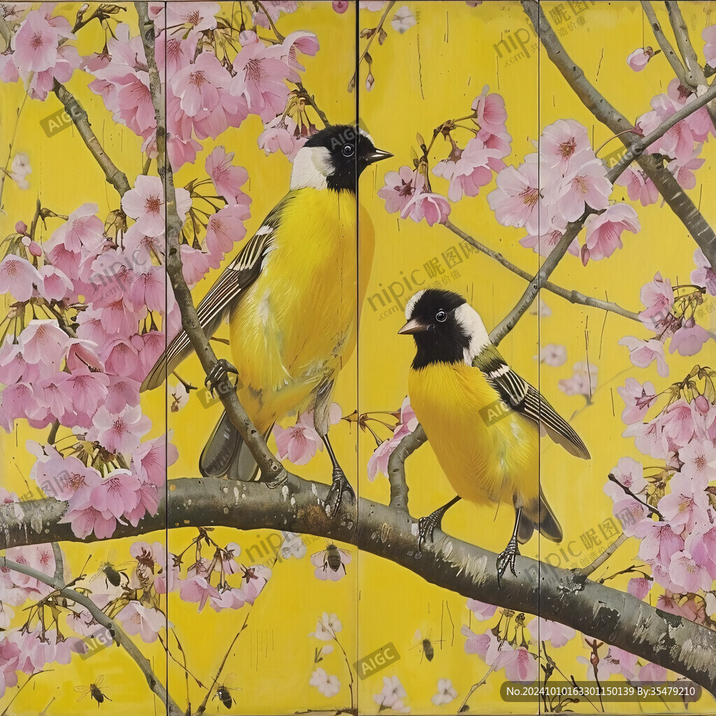 玉蘭雙雀花鳥背景墻