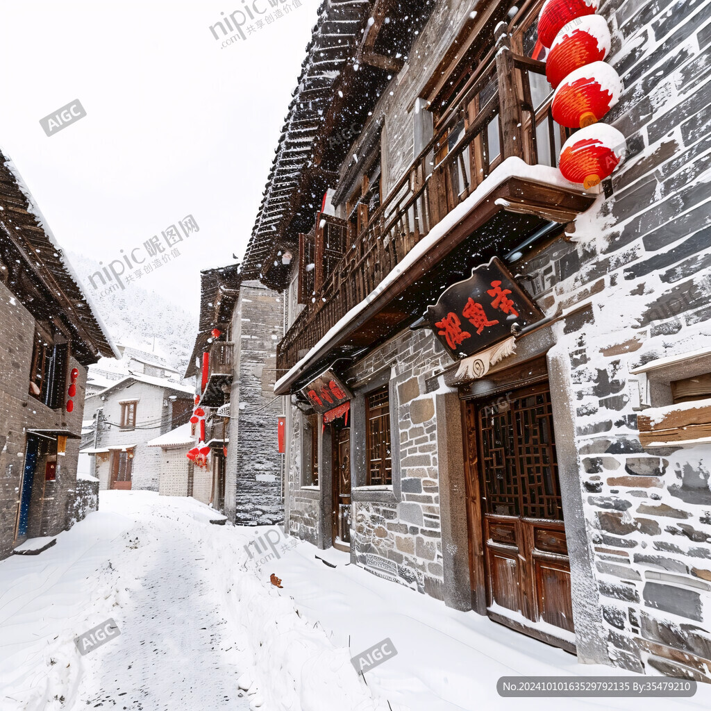 雪村民居大門紅燈籠
