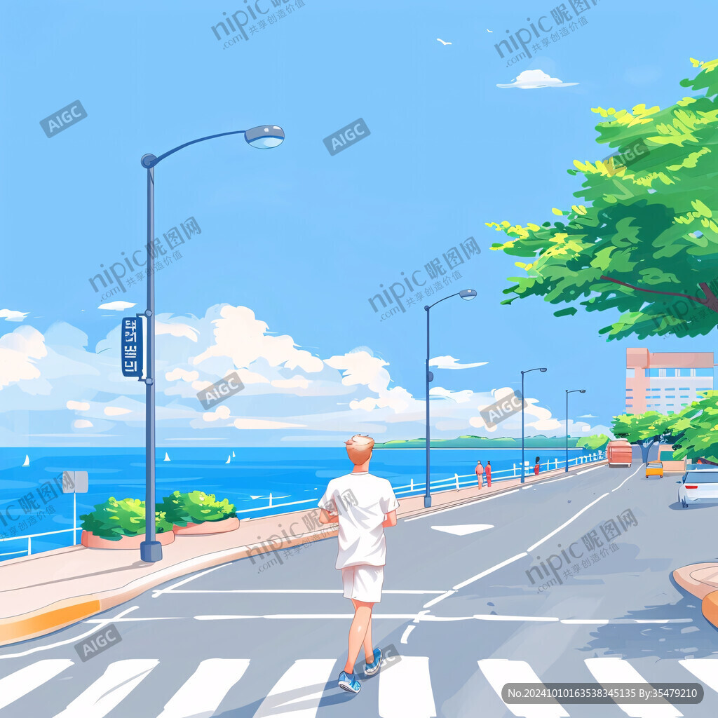 馬路散步賞學插畫