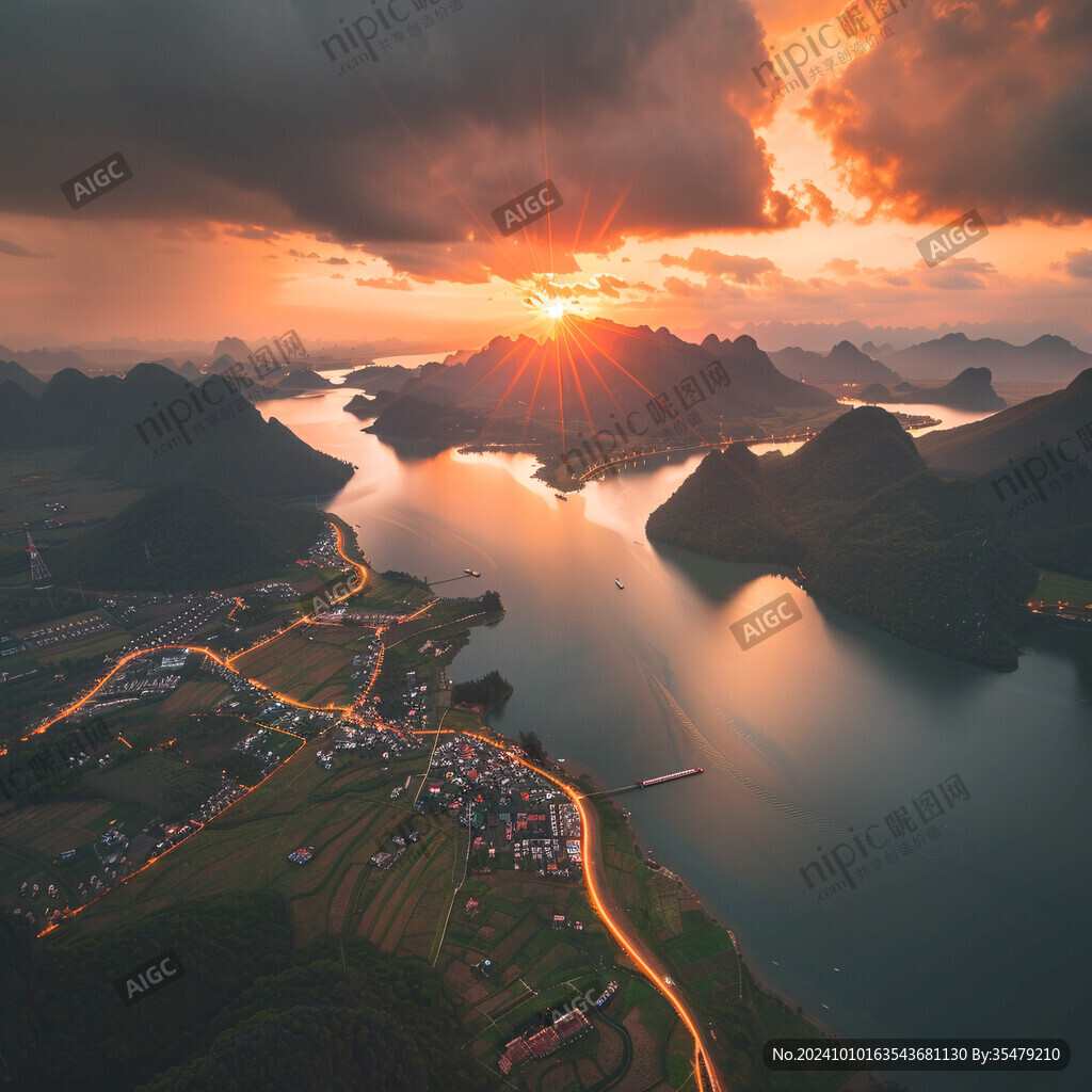 航拍漁村美景