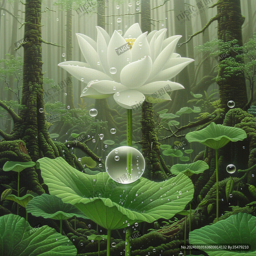 移門工筆畫冰晶畫蓮花