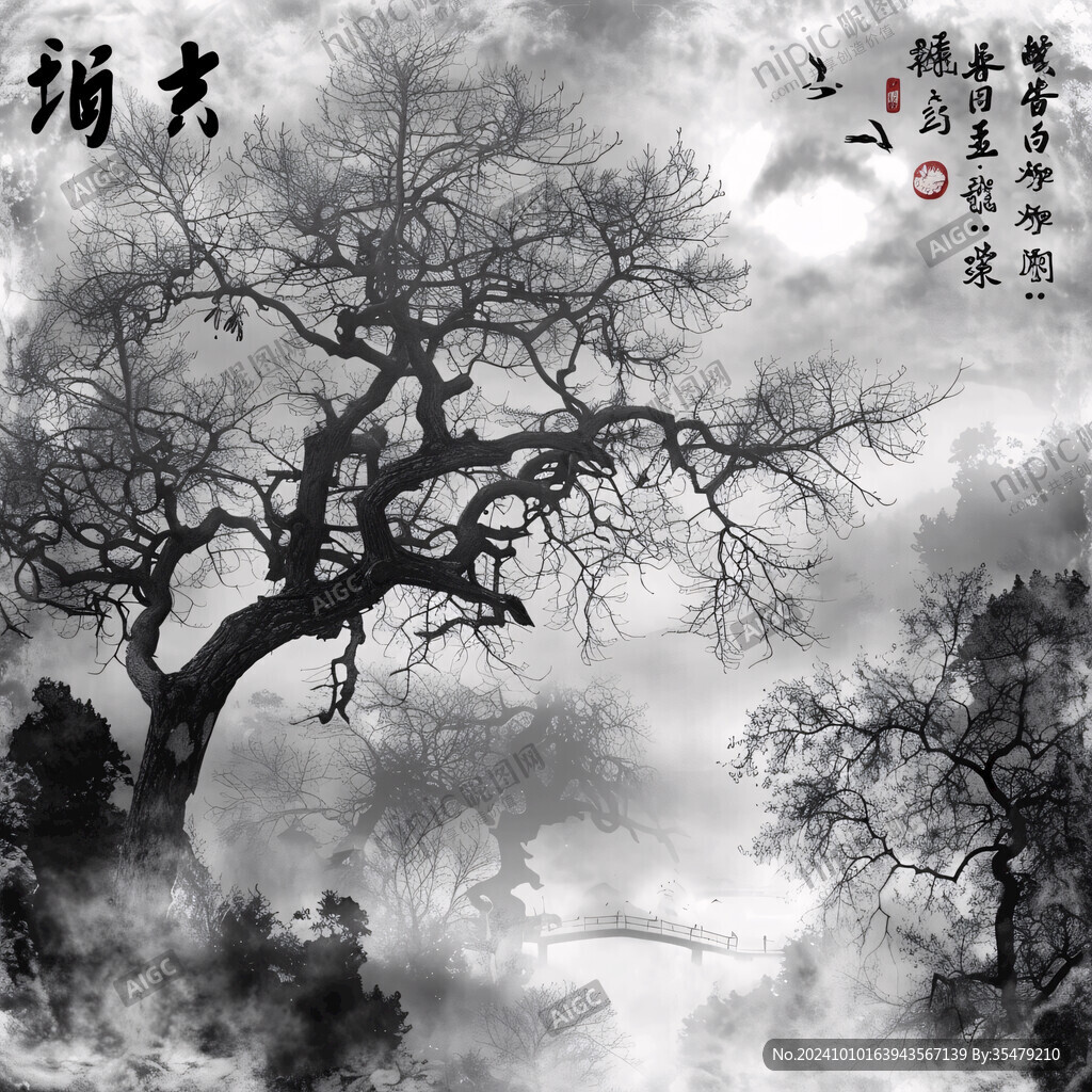 意境水墨古樹