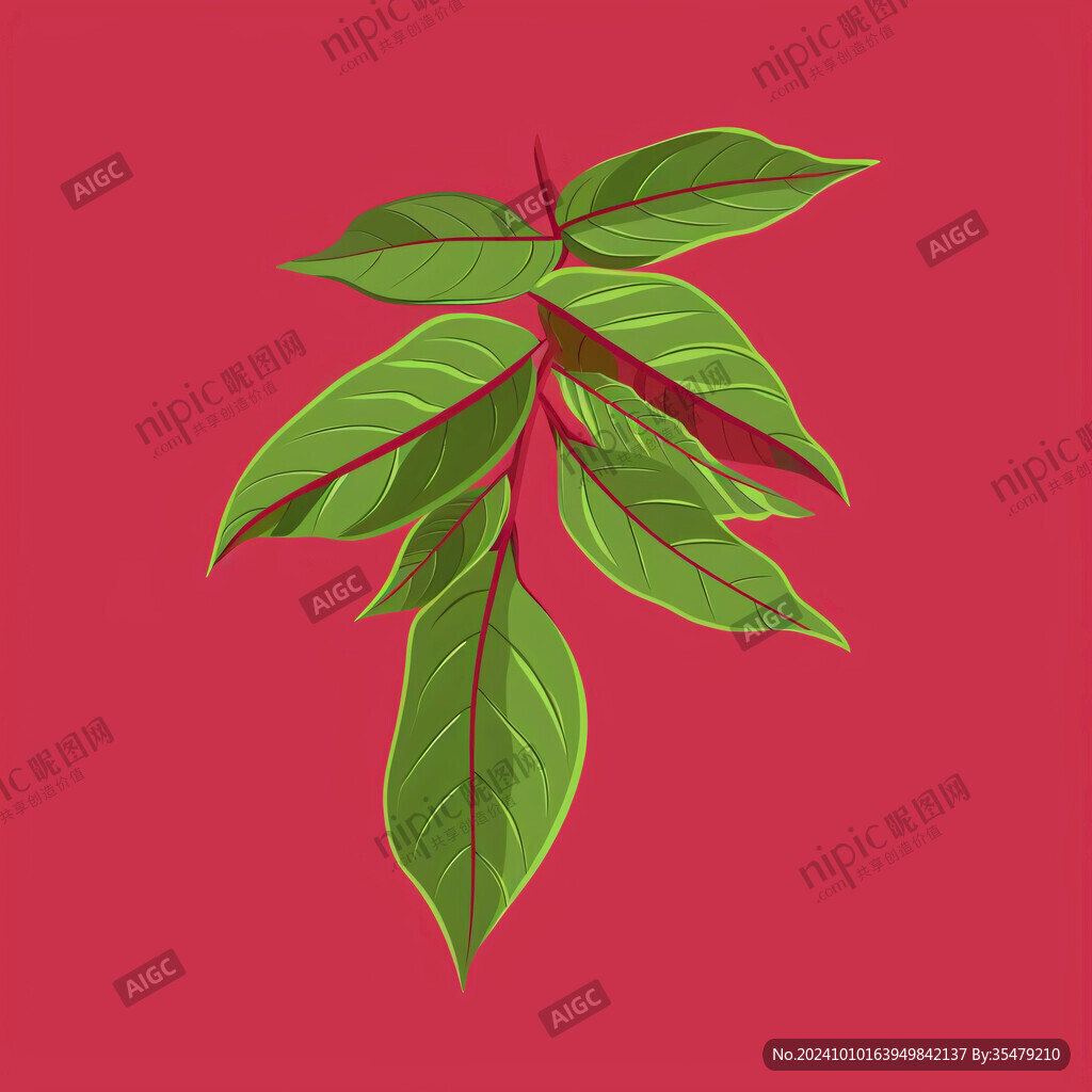 紅色綠色一片花瓣枝葉
