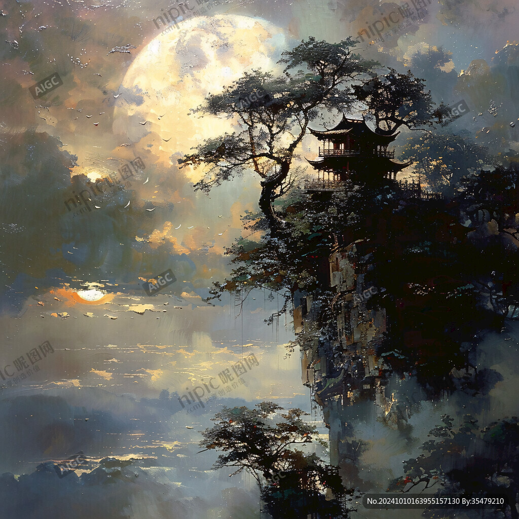 天界曉鐘風景插畫