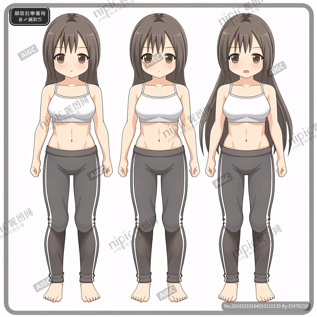 女孩三視圖插畫