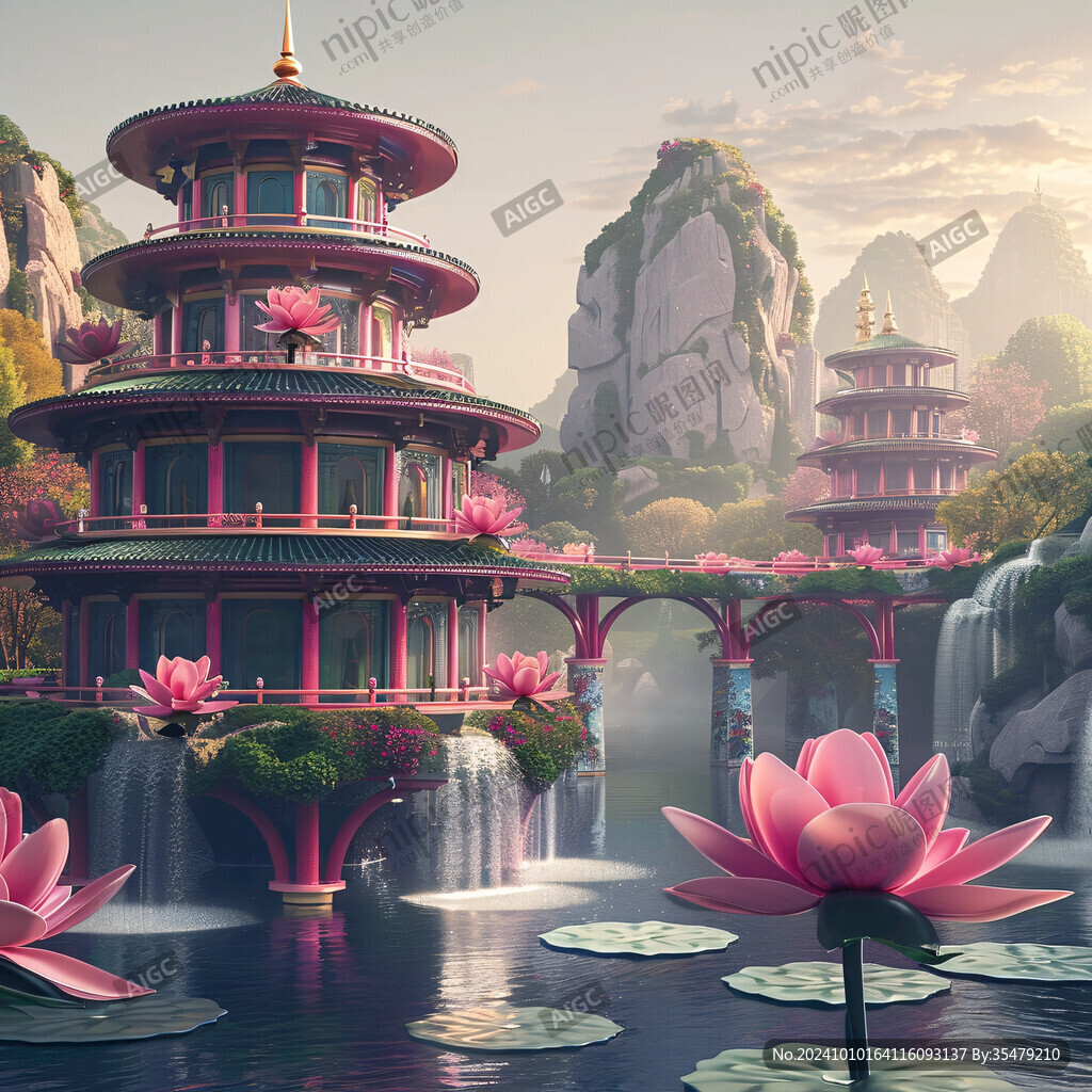 幻想粉紅宮殿插畫