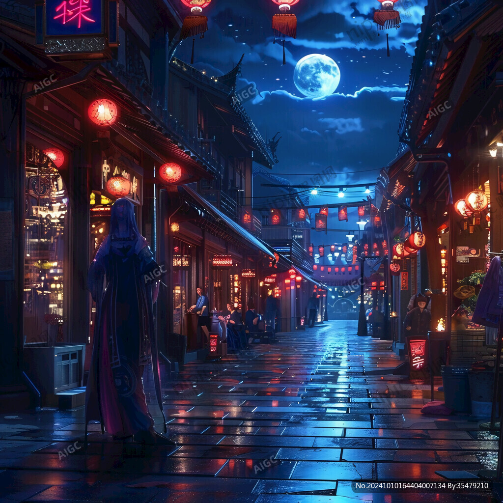 古代街道夜景