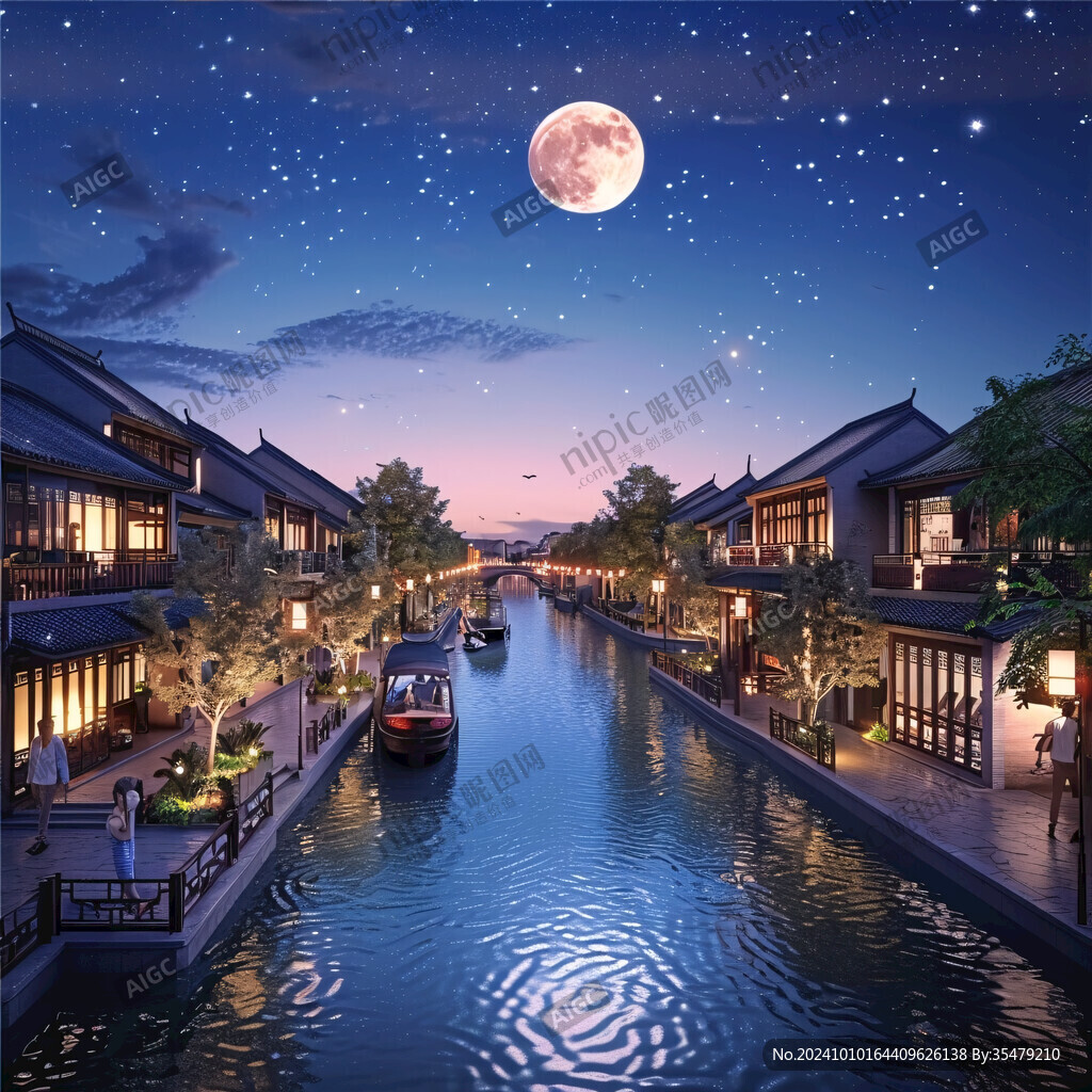 河道夜景水鄉(xiāng)夜景
