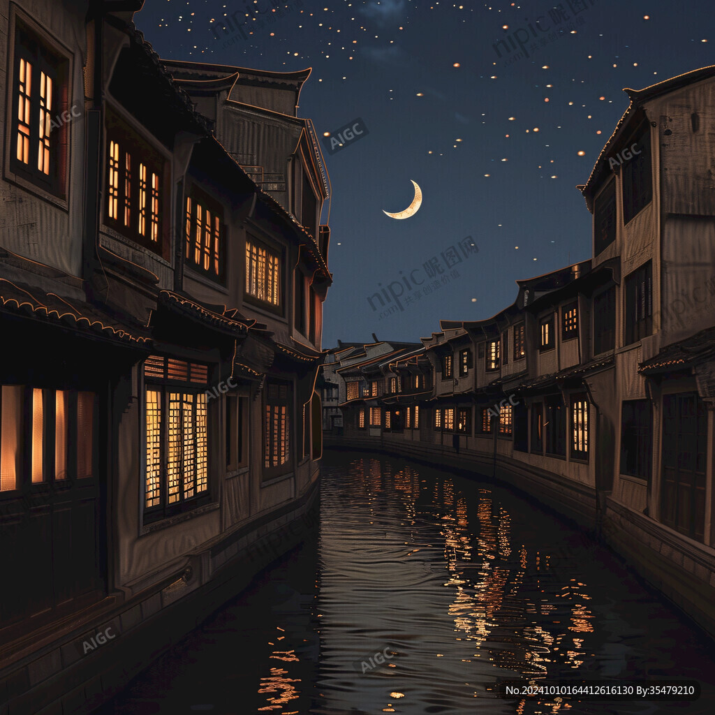 河道夜景水鄉夜景
