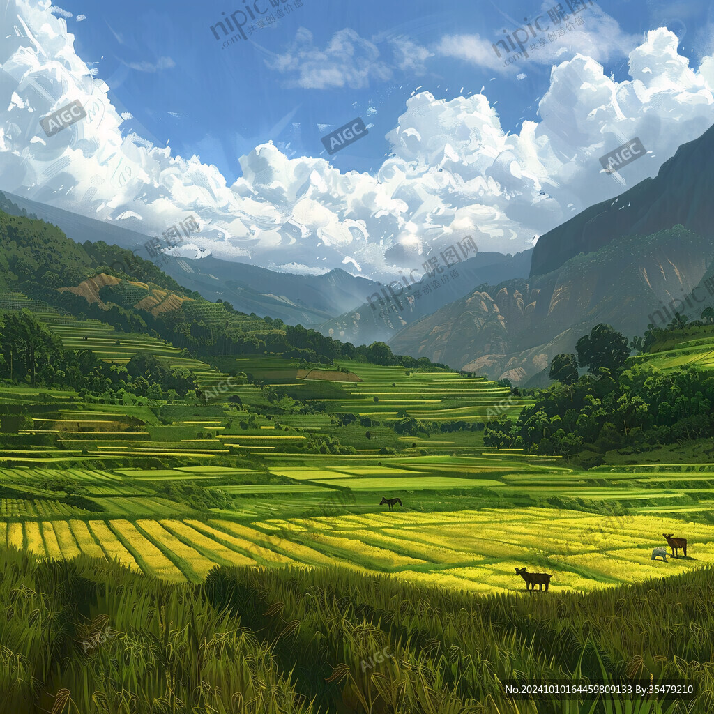 稻田風景插畫