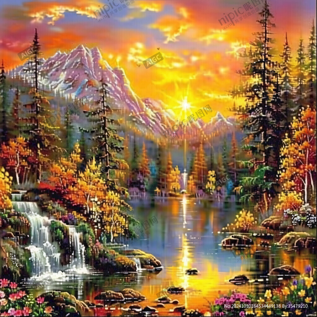 山水夕陽油畫