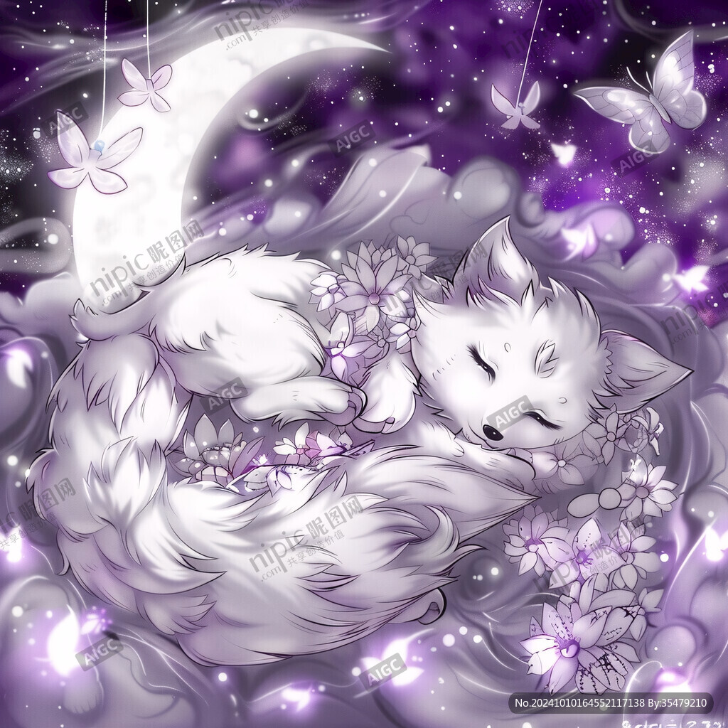 九尾白狐插畫