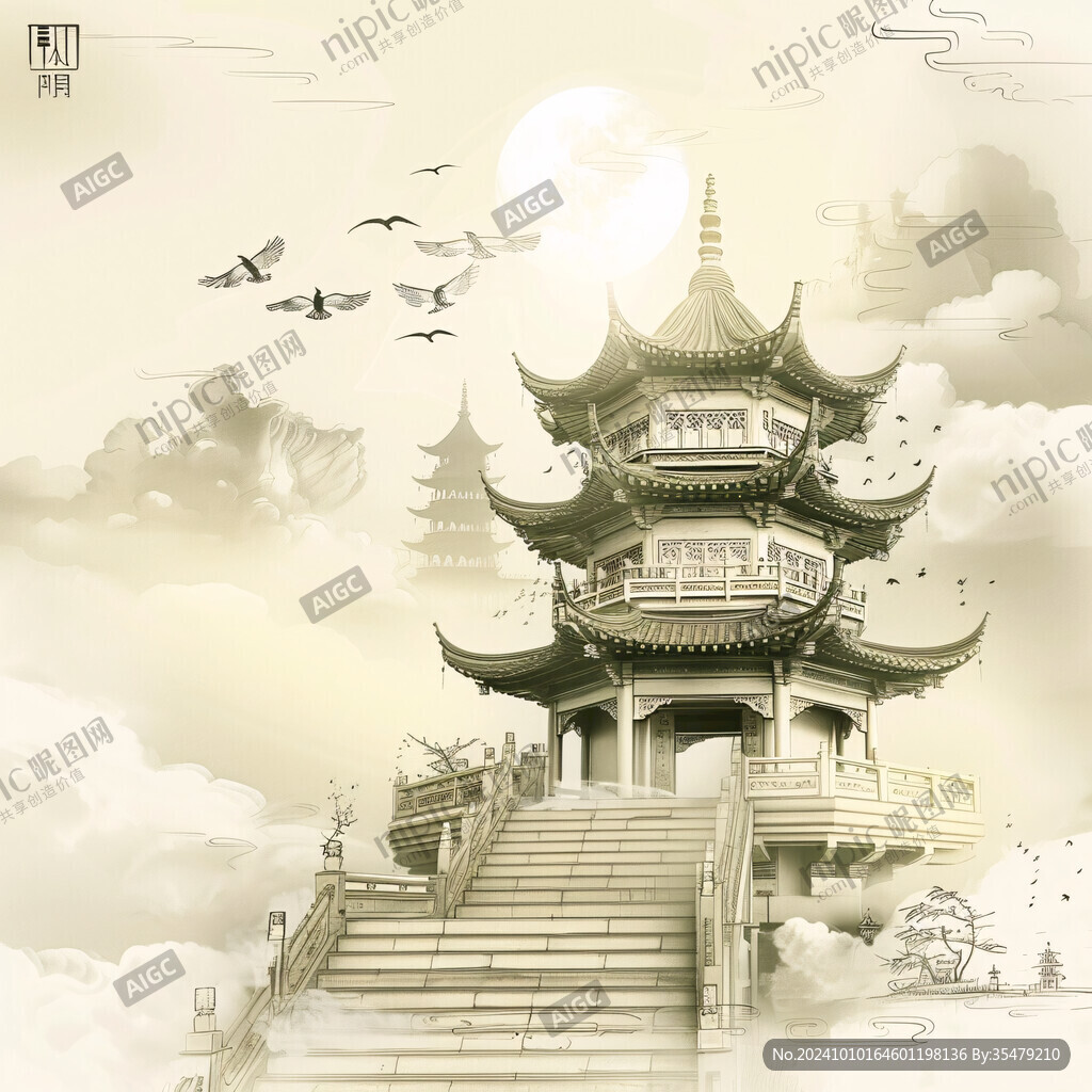樓閣仙景插畫(huà)