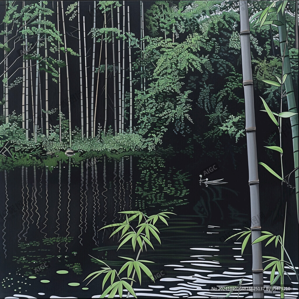 國潮手繪竹林