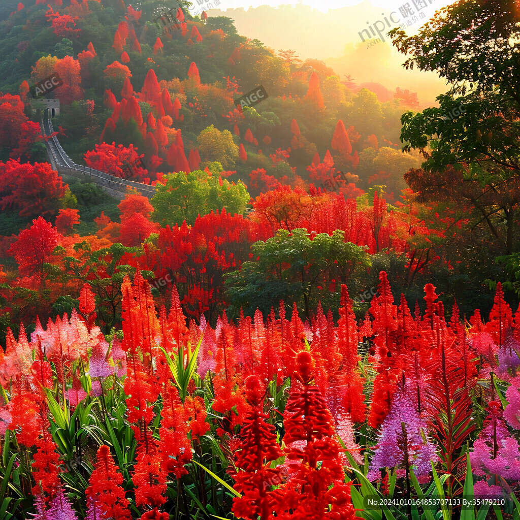 自然景觀映山紅彤彤