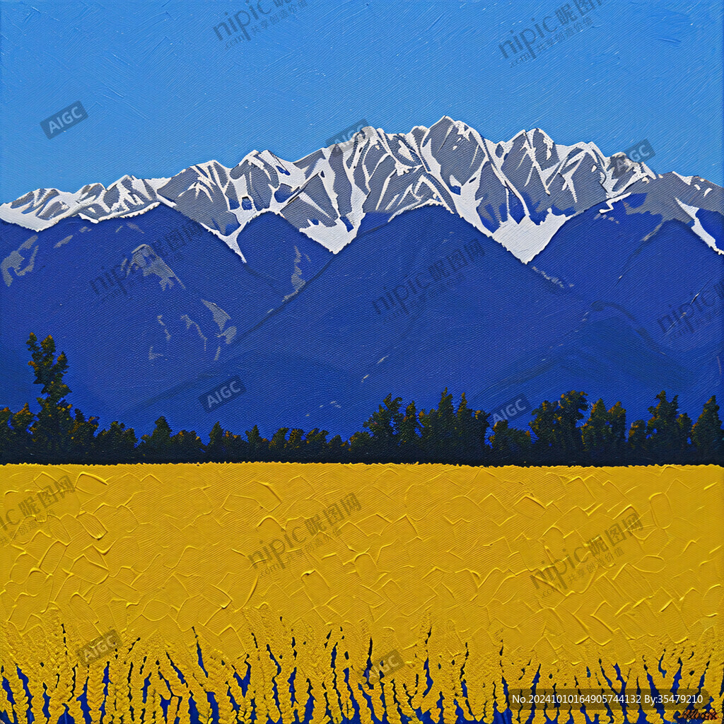 手繪草原草雪山