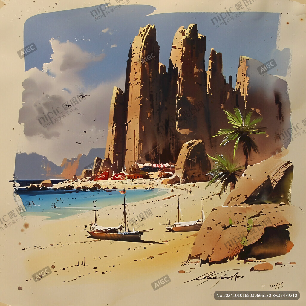 手繪海邊風景