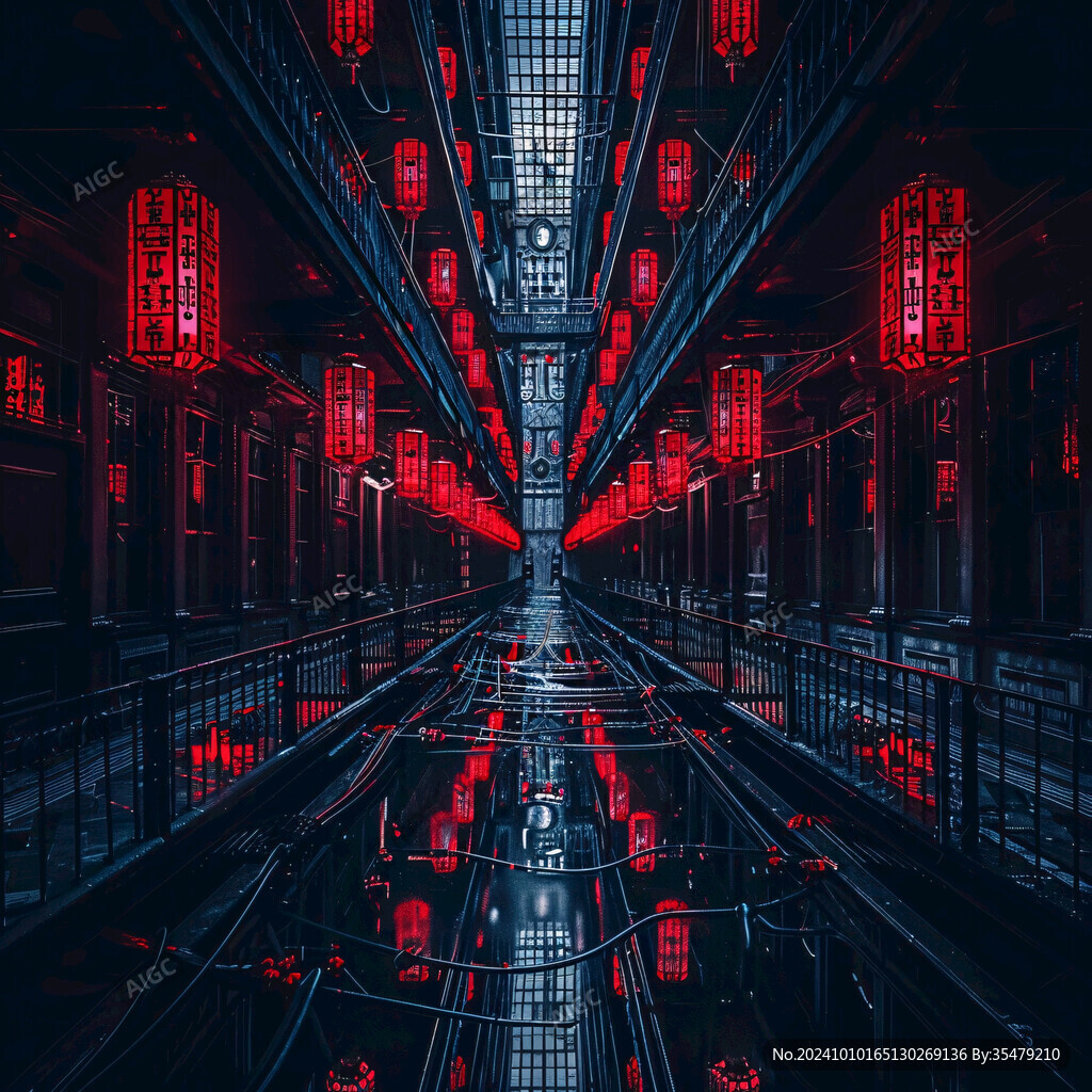 暗紅柱子平行透視