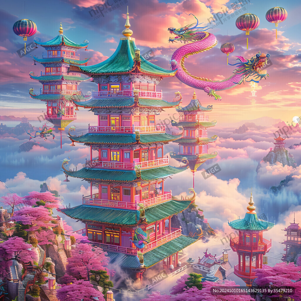 樓閣仙景插畫(huà)