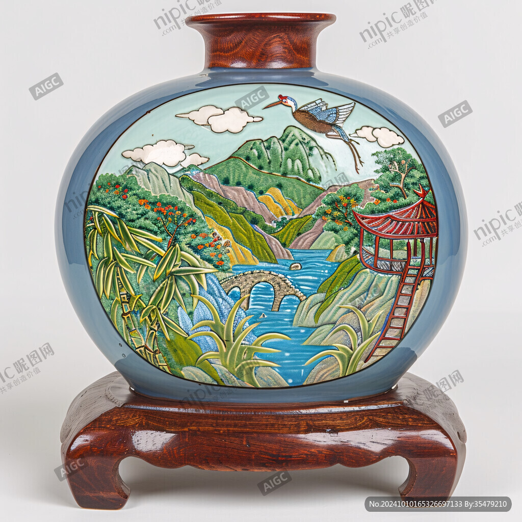 七夕鵲橋相會(huì)瓷瓶畫(huà)