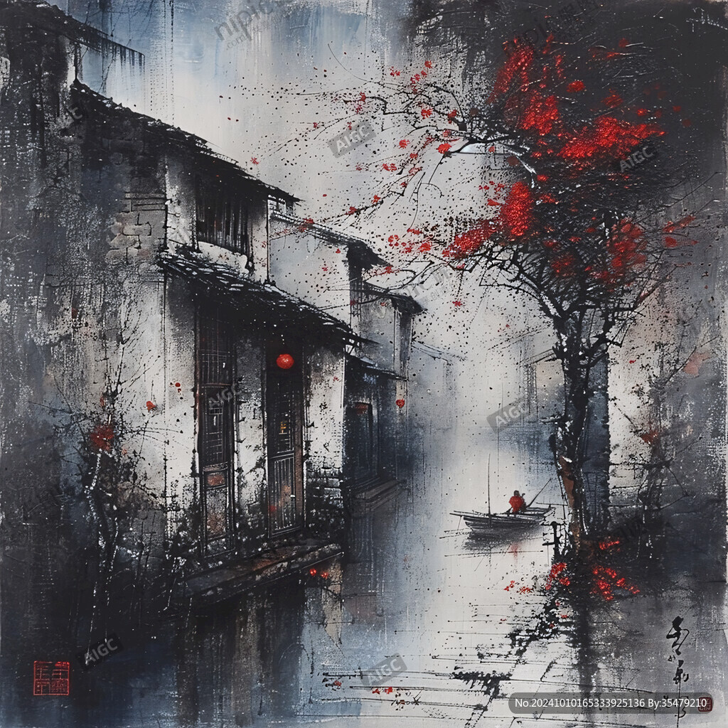 江南水鄉(xiāng)高清油畫