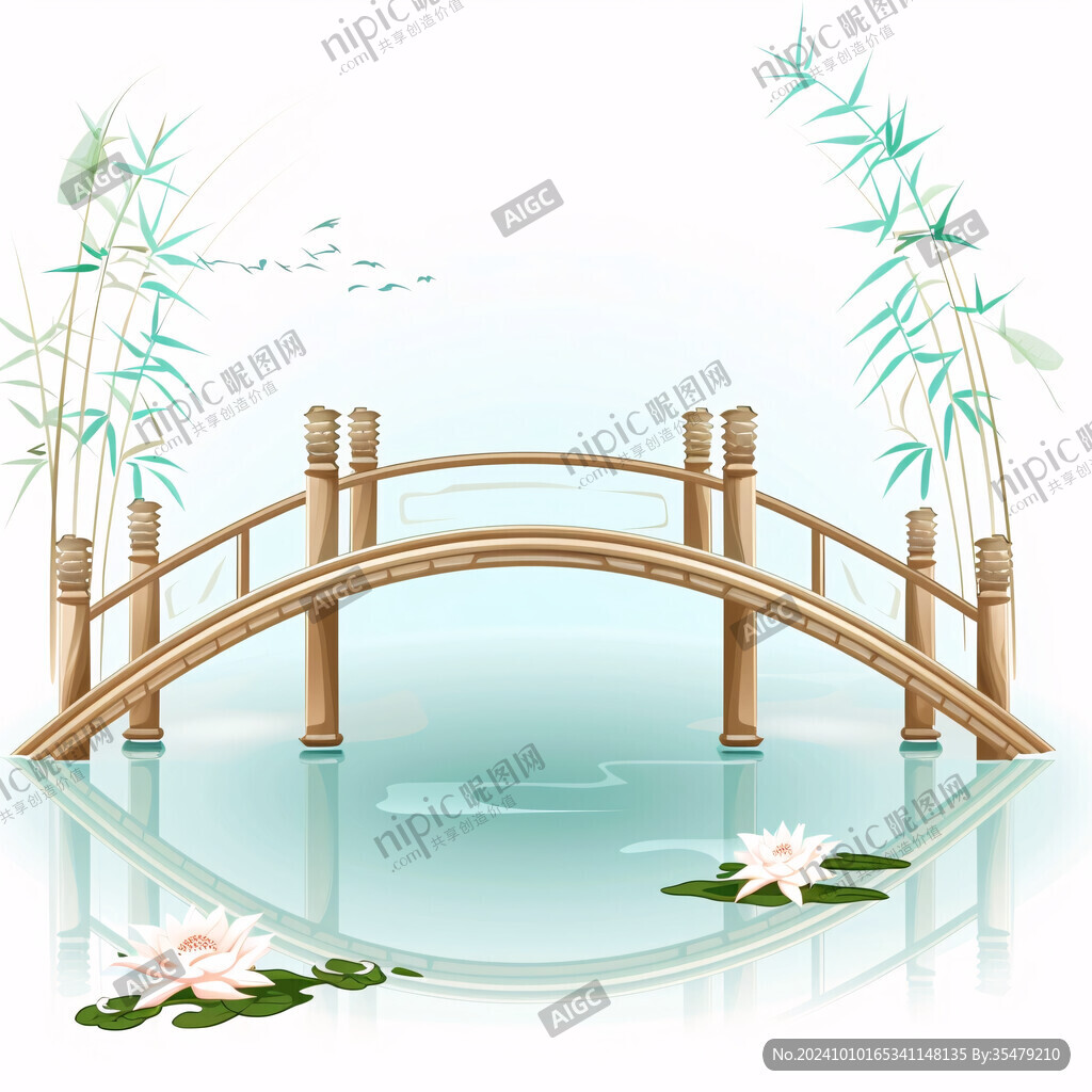 古風柳葉亭子橋梁插畫
