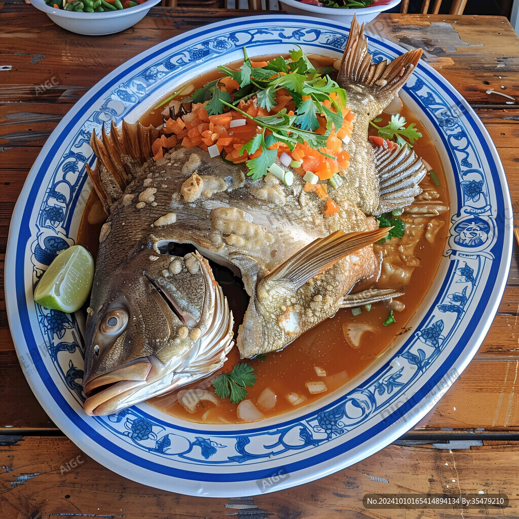 中餐魚頭擺盤圖片