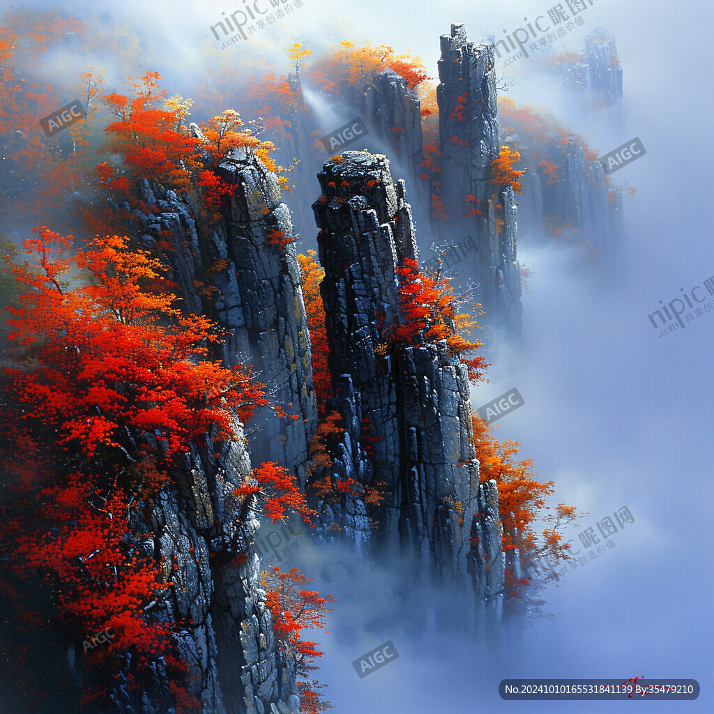 紅葉高山云霧