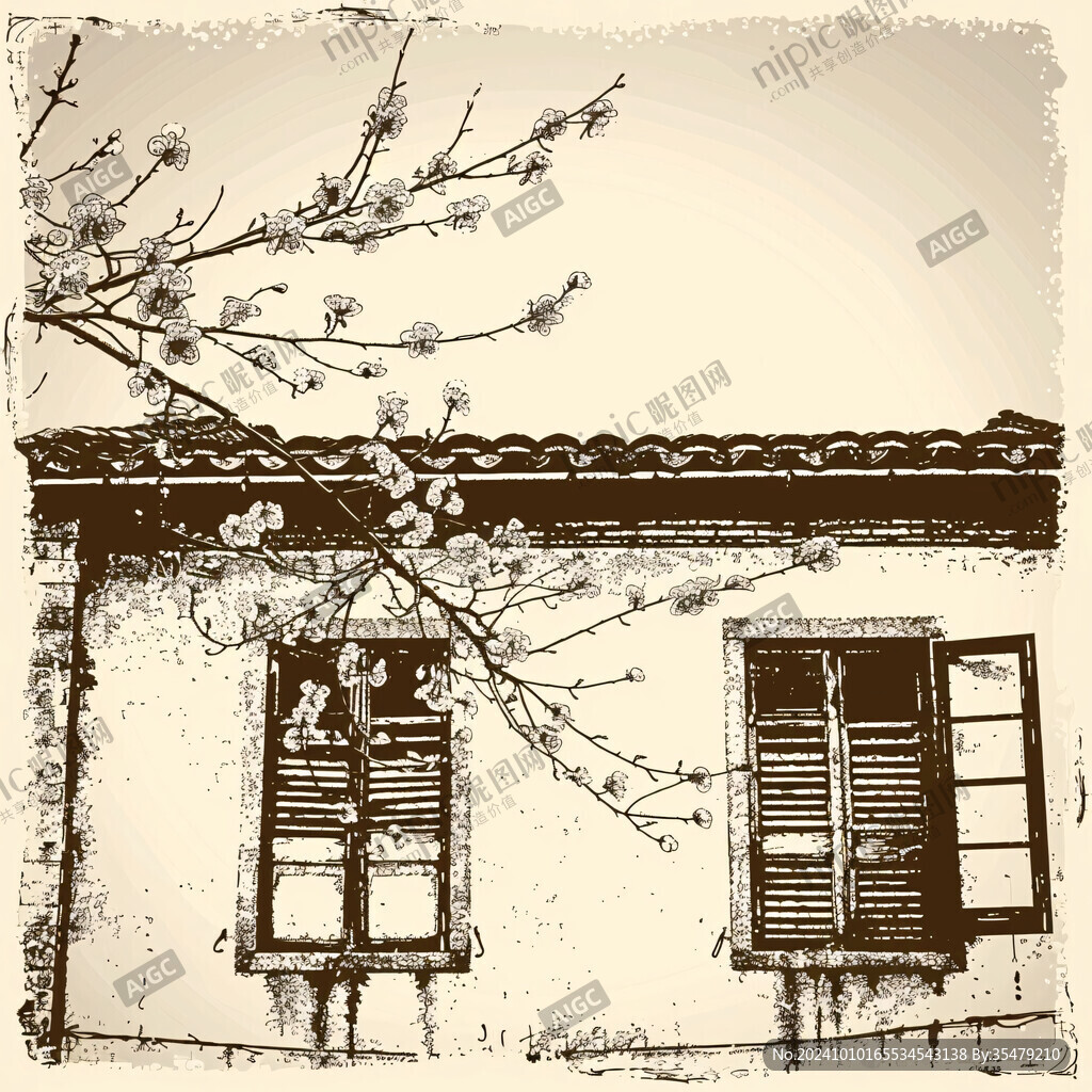 中式梅花閣樓背景