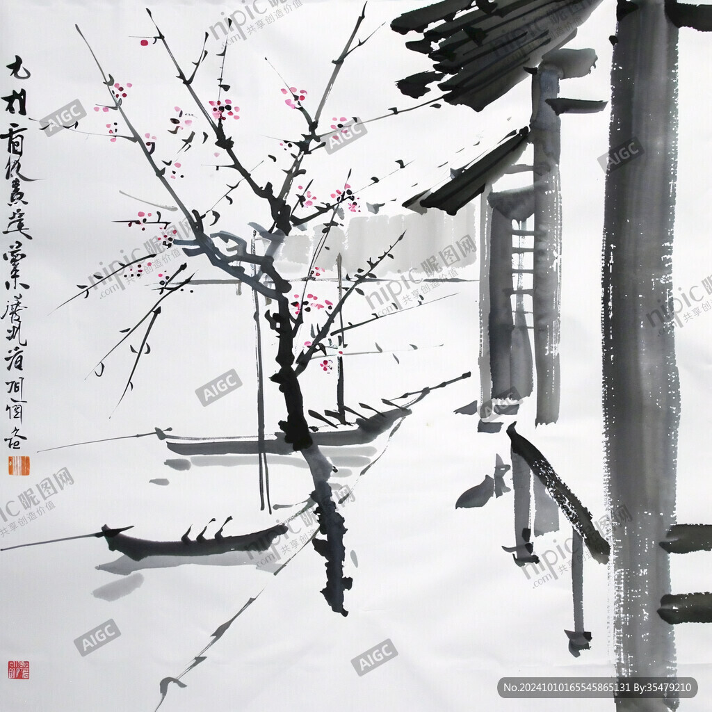 寫意水墨畫江南水鄉(xiāng)
