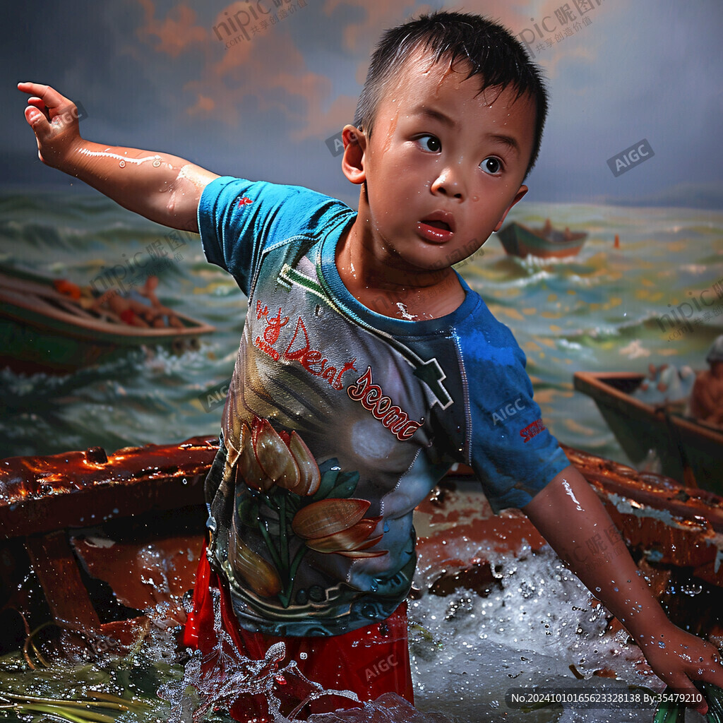 孩兒垂釣紋