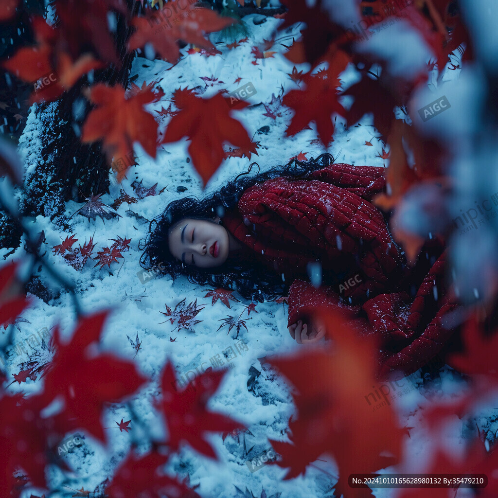 雪中紅衣女孩