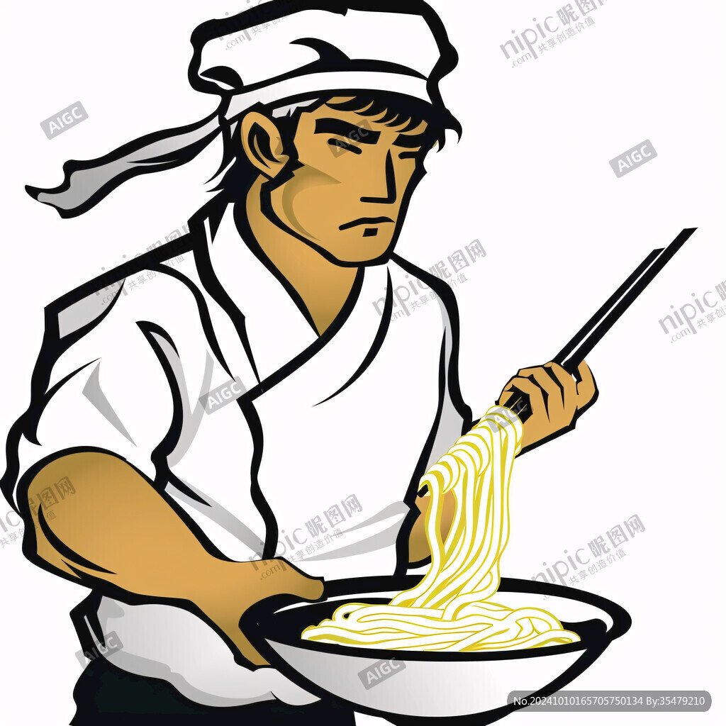 廚師插畫在拉面的廚師