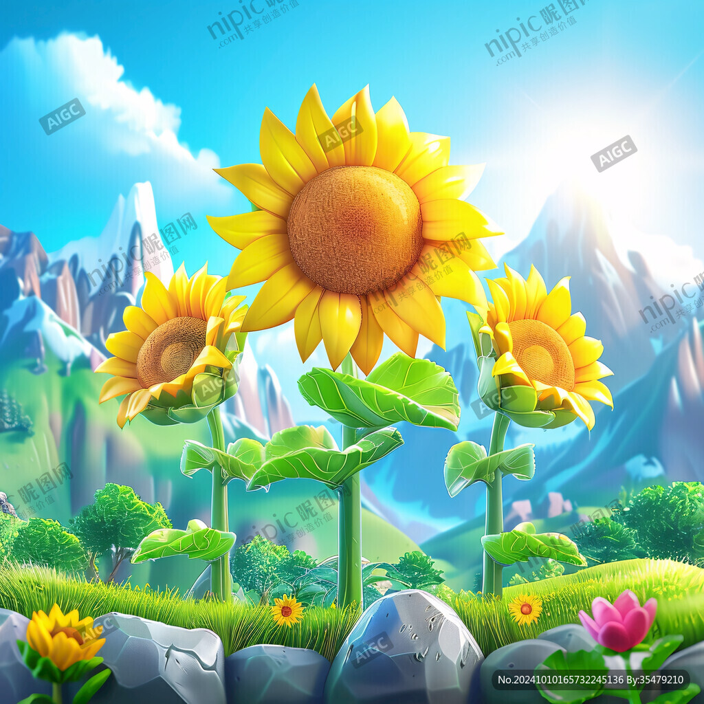 陽光晴朗風景插畫