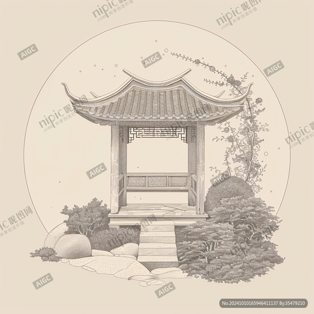 亭子繪畫素材