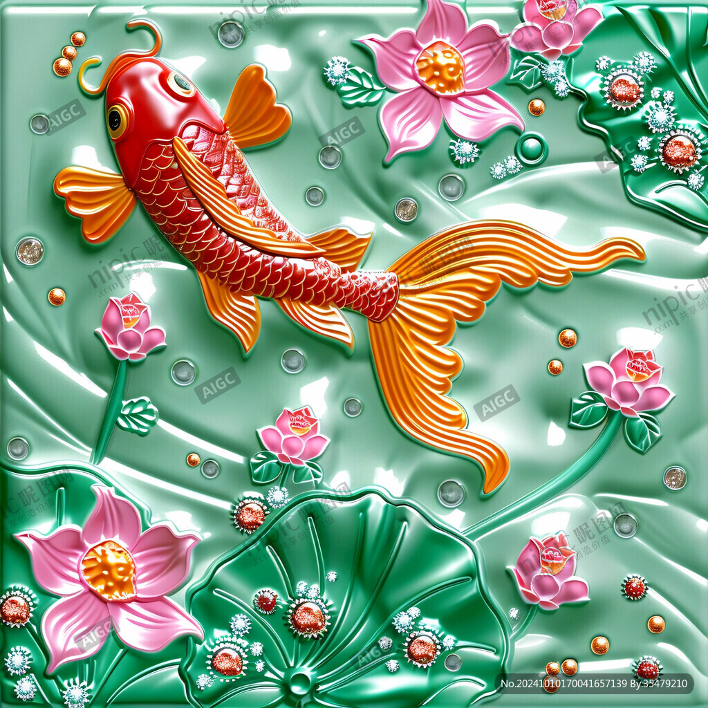 雙魚吐珠浮雕圖