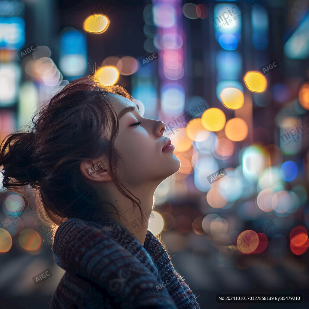 街燈下玩耍的女孩