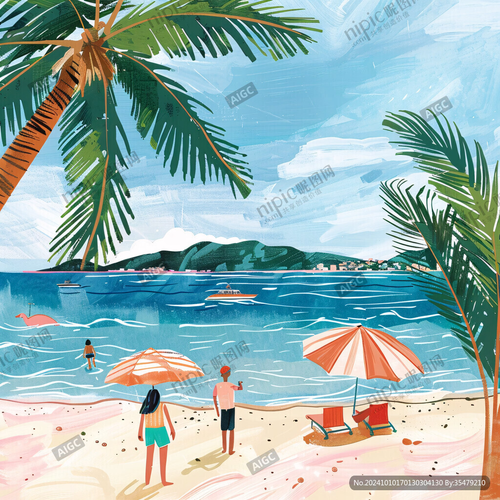夏日海邊插畫
