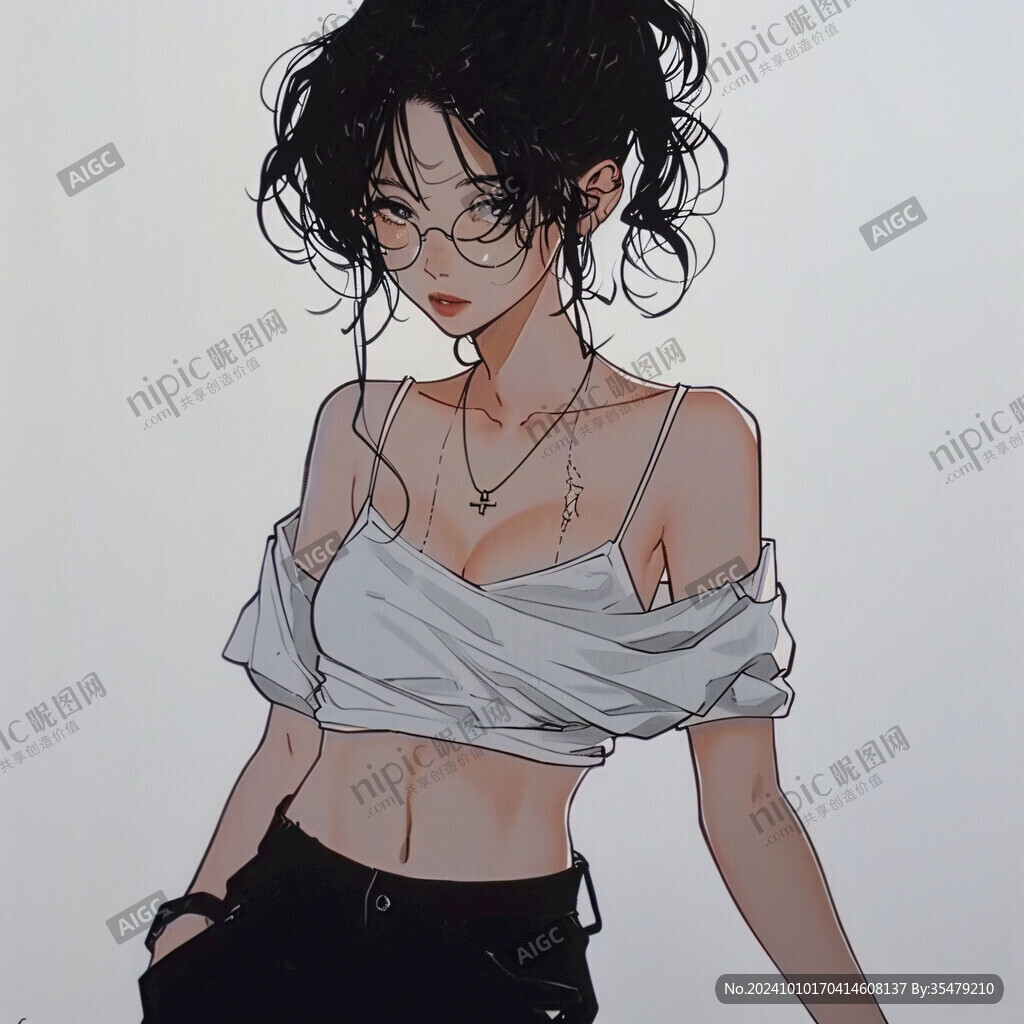 插畫人物戴眼鏡女孩