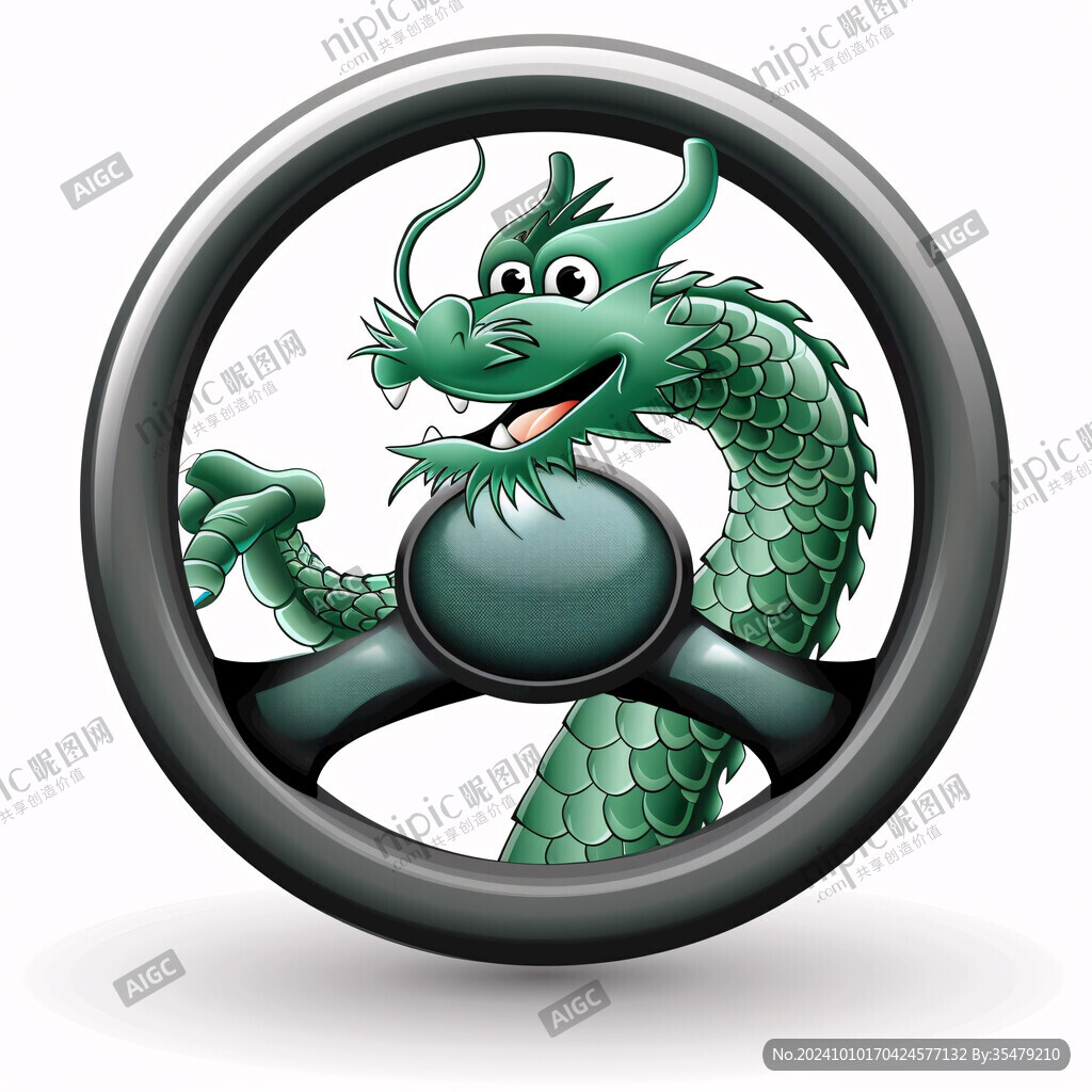 圓形卡通龍白龍青龍