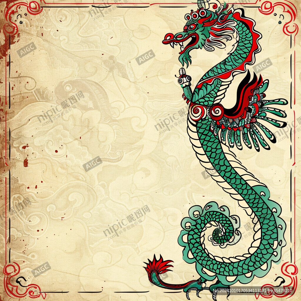 龍紋線描背景