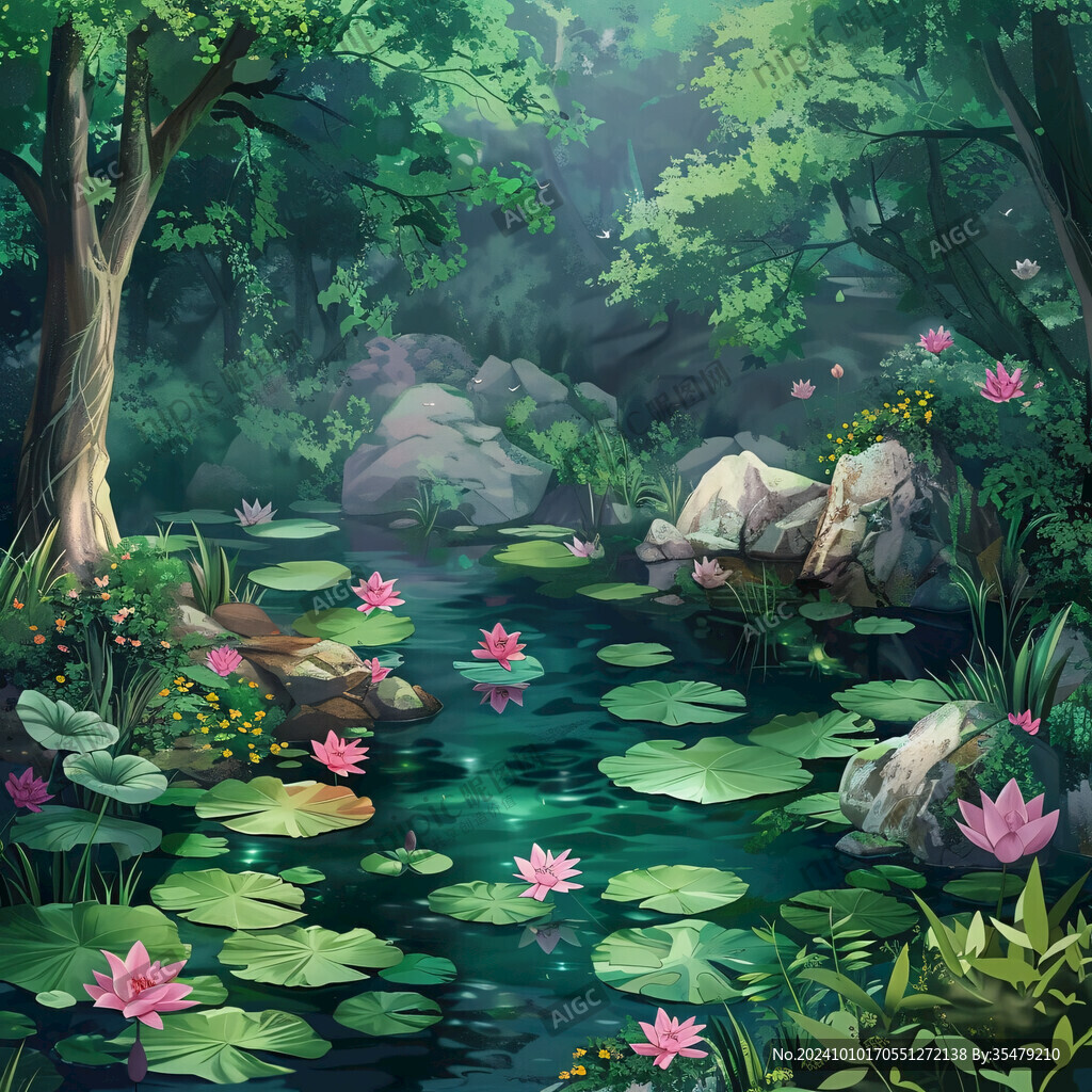 荷花池插畫