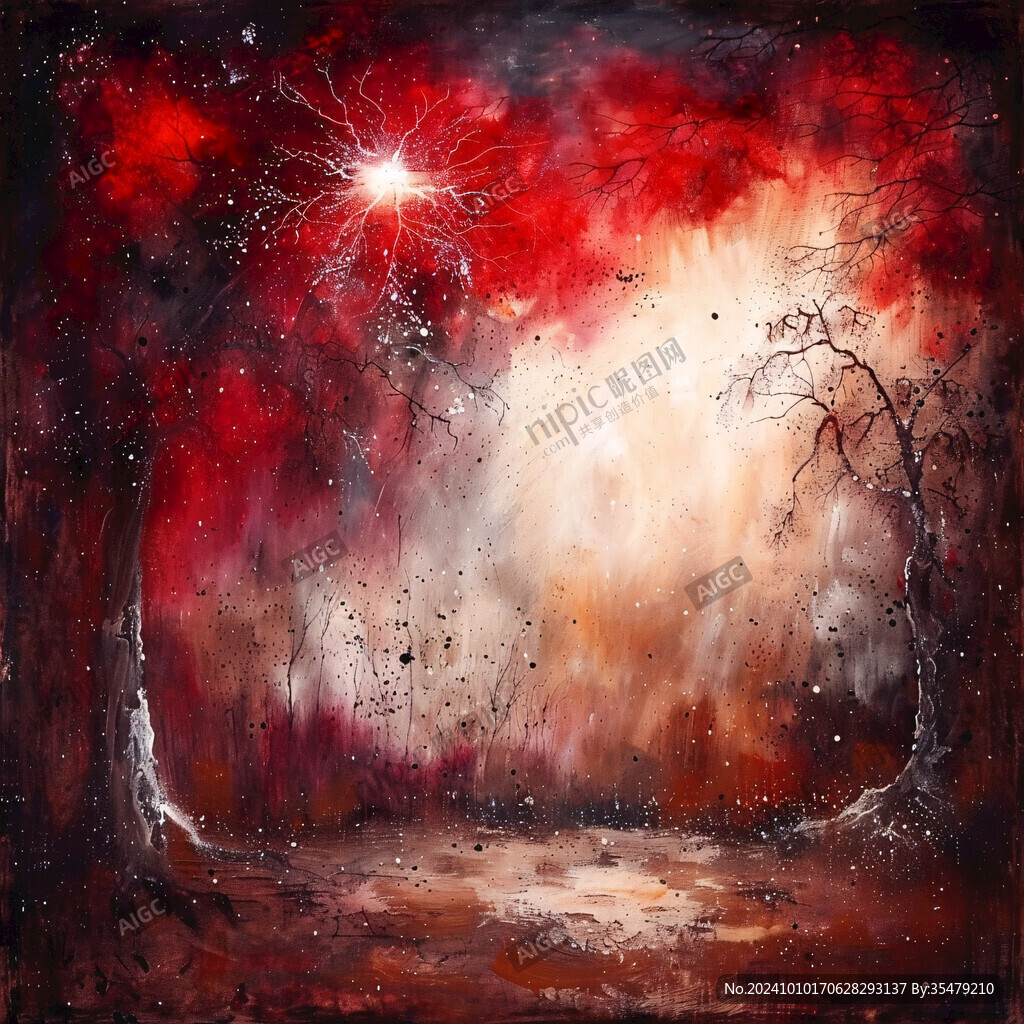 紅色夢(mèng)幻星空抽象畫