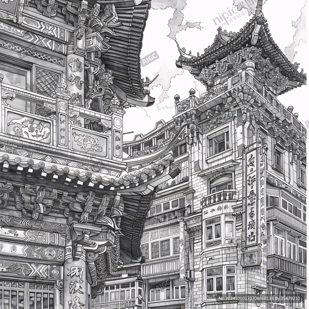 線稿黔東南建筑