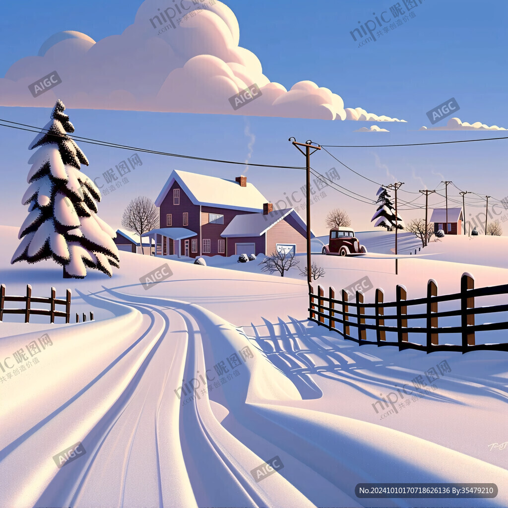 冬季冰雪鄉村小路圖