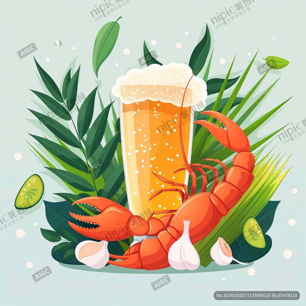 啤酒龍蝦插畫