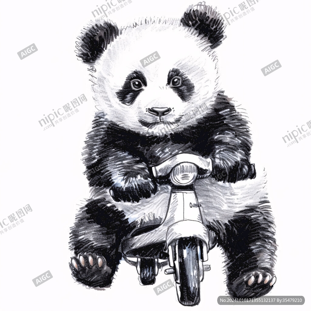 卡通熊貓騎自行車