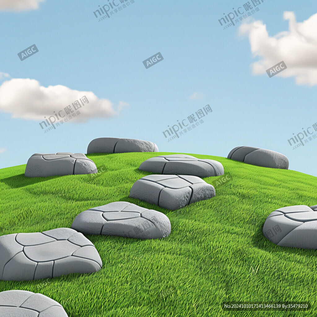 草地上石頭凳子