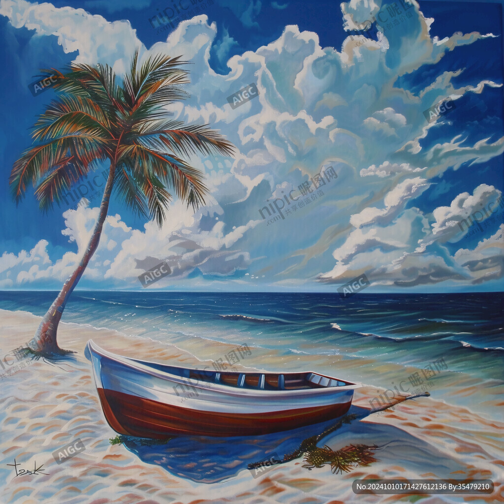 手繪海景油畫